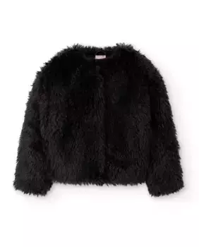 Меховая куртка для девочки с круглым вырезом и застежкой на крючок Boboli, черный