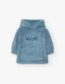 Меховая толстовка для мальчика с капюшоном и карманом-кенгуру Losan, светло-голубой