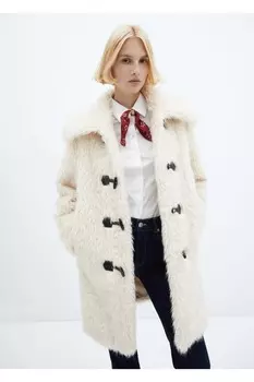 Меховое пальто миди Mango, белый