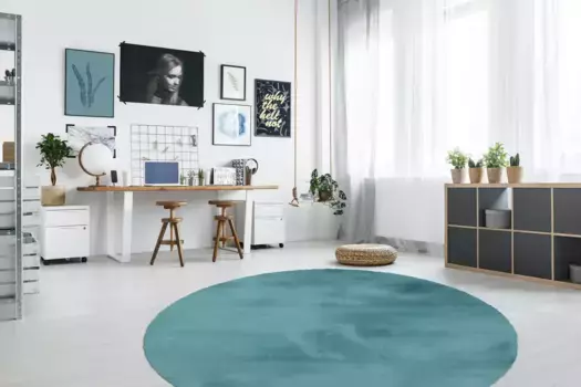 Меховой ковер Arte Espina "Rabbit 100", круглый, искусственный мех, ощущение кроличьего меха, очень мягкий, глубокий ворс 160 см, бирюзовый