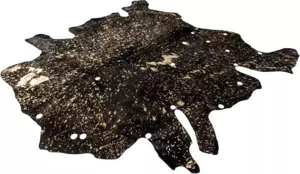 Меховой ковер Calo-Deluxe "Ronda 210", в форме меха, натуральная яловая кожа, гостиная 90х160 см, золотой/черный