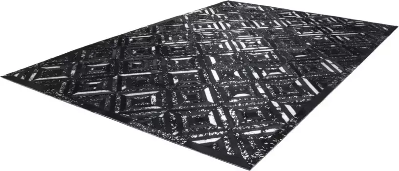 Меховой ковер Calo-Deluxe "Scarllet 410", прямоугольный, натуральная яловая кожа, для гостиной 120х170 см, серебристый/черный