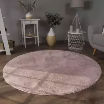 Меховой ковер Paco Home "Faux Fur Soft 380", круглый, приятный ковер с длинным ворсом, особенно мягкий, однотонный 200 см, розовый