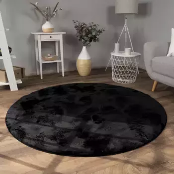 Меховой ковер Paco Home "Faux Fur Soft 380", круглый, приятный ковер с длинным ворсом, особенно мягкий, однотонный 200 см, черный