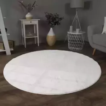 Меховой ковер Paco Home "Faux Fur Soft 380", круглый, приятный ковер с длинным ворсом, особенно мягкий, однотонный 120 см, белый