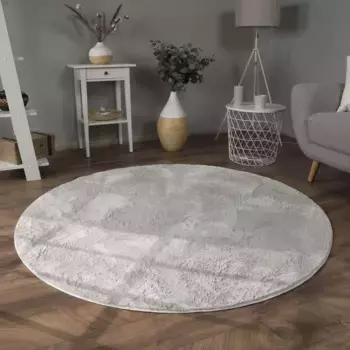 Меховой ковер Paco Home "Faux Fur Soft 380", круглый, приятный ковер с длинным ворсом, особенно мягкий, однотонный 80 см, серый