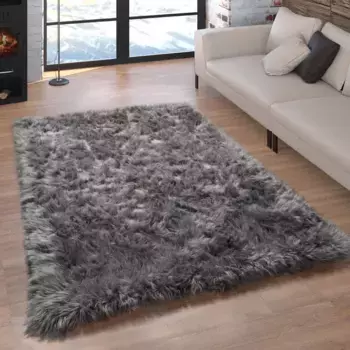 Меховой ковер Paco Home "Playa 960", прямоугольный, искусственный мех, имитация флокати, глубокий ворс, мягкий и пушистый, однотонные цвета 80х150 см, цвет anthrazit