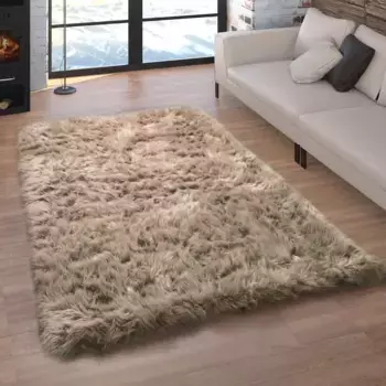Меховой ковер Paco Home "Playa 960", прямоугольный, искусственный мех, имитация флокати, глубокий ворс, мягкий и пушистый, однотонные цвета 120х170 см, бежевый