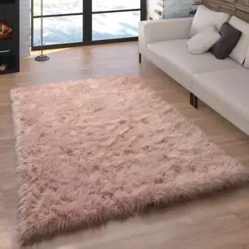 Меховой ковер Paco Home "Playa 960", прямоугольный, искусственный мех, имитация флокати, глубокий ворс, мягкий и пушистый, однотонные цвета 80х150 см, цвет ros