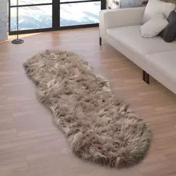 Меховой ковер Paco Home "Playa 960", в форме меха, искусственный мех, имитация флокати, глубокий ворс, мягкий и пушистый, однотонные цвета 55х80 см, бежевый
