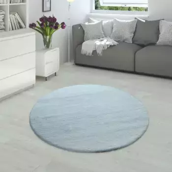 Меховой ковер Paco Home "Rabbit 780", круглый, искусственный мех, ощущение кроличьего меха, настоящий приятный ковер, однотонные цвета 120 см, бирюзовый