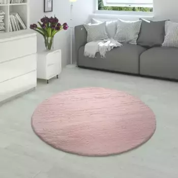 Меховой ковер Paco Home "Rabbit 780", круглый, искусственный мех, ощущение кроличьего меха, настоящий приятный ковер, однотонные цвета 160 см, розовый