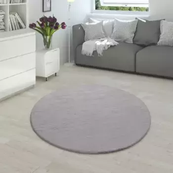Меховой ковер Paco Home "Rabbit 780", круглый, искусственный мех, ощущение кроличьего меха, настоящий приятный ковер, однотонные цвета 160 см, серый