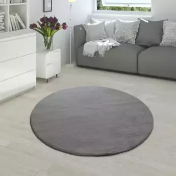 Меховой ковер Paco Home "Rabbit 780", круглый, искусственный мех, ощущение кроличьего меха, настоящий приятный ковер, однотонные цвета 160 см, цвет anthrazit