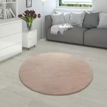 Меховой ковер Paco Home "Rabbit 780", круглый, искусственный мех, ощущение кроличьего меха, настоящий приятный ковер, однотонные цвета 200 см, бежевый