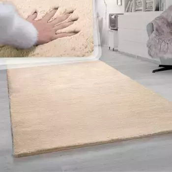 Меховой ковер Paco Home "Rabbit 780", овальный, искусственный мех, ощущение кроличьего меха, настоящий приятный ковер, однотонные цвета 150х170 см, цвет sand