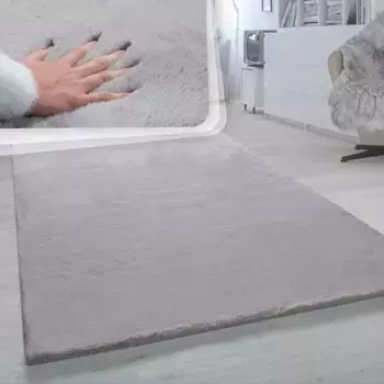 Меховой ковер Paco Home "Rabbit 780", овальный, искусственный мех, ощущение кроличьего меха, настоящий приятный ковер, однотонные цвета 150х170 см, серый
