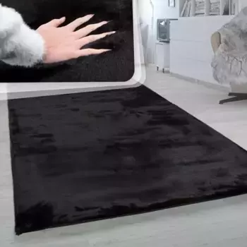 Меховой ковер Paco Home "Rabbit 780", овальный, искусственный мех, ощущение кроличьего меха, настоящий приятный ковер, однотонные цвета 150х170 см, черный