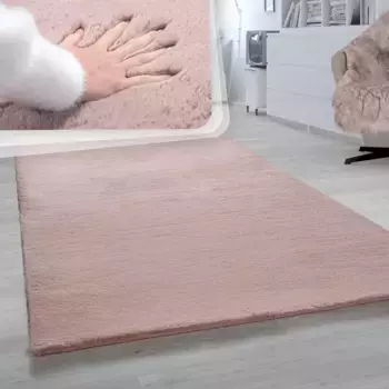 Меховой ковер Paco Home "Rabbit 780", овальный, искусственный мех, ощущение кроличьего меха, настоящий приятный ковер, однотонные цвета 150х170 см, розовый