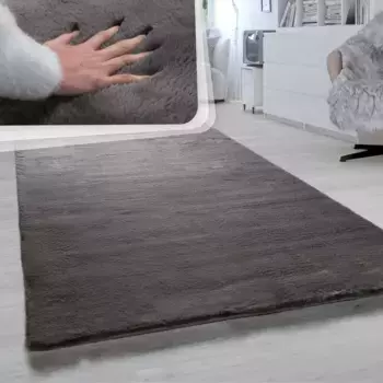 Меховой ковер Paco Home "Rabbit 780", прямоугольный, искусственный мех, ощущение кроличьего меха, настоящий приятный ковер, однотонные цвета 160х230 см, цвет charcoal