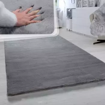 Меховой ковер Paco Home "Rabbit 780", прямоугольный, искусственный мех, ощущение кроличьего меха, настоящий приятный ковер, однотонные цвета 60х90 см, цвет anthrazit