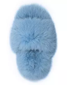 Меховые тапочки люкс Philipp Plein, цвет Light Blue