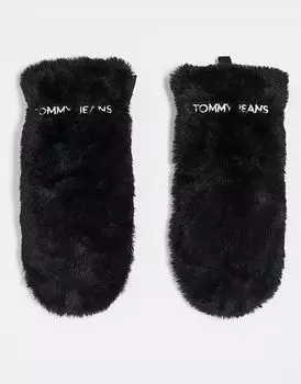 Меховые варежки Tommy Jeans черного цвета