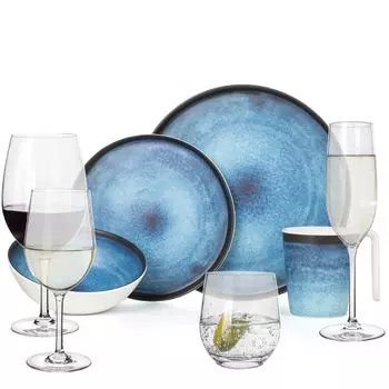 Меламиновый набор походной посуды на 4 человека Deep Ocean + 16 стаканов Tiamo Бокалы для воды Бокалы для вина Бокалы для шампанского Флейты Посуда Посуда для пикника Посуда для барбекю Moritz