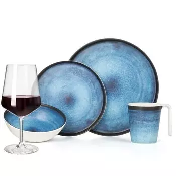 Меламиновый набор посуды для кемпинга, 4 человека, глубокий океан + 4 миланских бокала для красного вина, бокалы для красного вина, посуда, посуда для пикника, барбекю Moritz