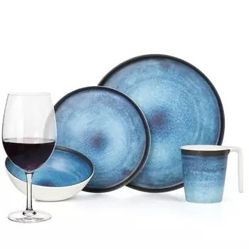 Меламиновый набор посуды для кемпинга, 4 человека, глубокий океан + 4 бокала для красного вина Tiamo, бокалы для красного вина, посуда, посуда для пикника, барбекю Moritz