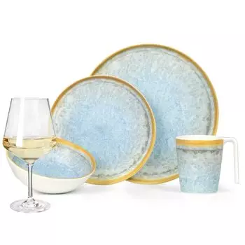 Меламиновый набор посуды для кемпинга, 4 человека, кристально-синий + 4 миланских бокала для белого вина, посуда, посуда для пикника, барбекю Moritz