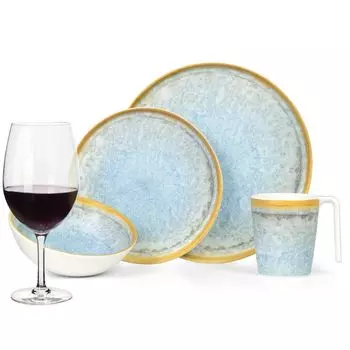 Меламиновый набор посуды для кемпинга, 4 человека, кристально-синий + 4 бокала для красного вина Tiamo, бокалы для красного вина, посуда, посуда для пикника, барбекю Moritz