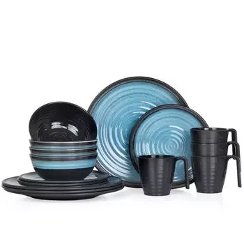 Меламиновый набор посуды для кемпинга, 4 человека, синий камень + 4 чашки, кофейные чашки, кружки, посуда, посуда для пикника, барбекю Moritz
