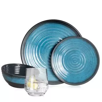 Меламиновый набор посуды для кемпинга, 4 человека, синий камень + 4 миланских стакана, стаканы для воды, посуда, посуда для пикника, барбекю Moritz