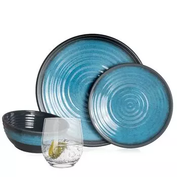 Меламиновый набор посуды для кемпинга, 4 человека, синий камень + 4 стакана Tiamo, стаканы для воды, посуда, посуда для пикника, барбекю Moritz