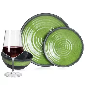 Меламиновый набор посуды для кемпинга, 4 человека, каменно-зеленый + 4 миланских бокала для красного вина, бокалы для красного вина, посуда, посуда для пикника, барбекю Moritz