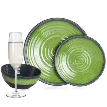 Меламиновый набор посуды для кемпинга, 4 человека, каменно-зеленый + 4 бокала Tiamo Champgner, посуда для флейты, посуда для пикника, барбекю Moritz