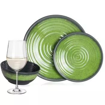 Меламиновый набор посуды для кемпинга, 4 человека, каменно-зеленый + 4 бокала для белого вина Tiamo, посуда, посуда для пикника, барбекю Moritz