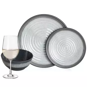 Меламиновый набор посуды для кемпинга, 4 человека, каменно-серый + 4 бокала для белого вина Tiamo, посуда, посуда для пикника, барбекю Moritz