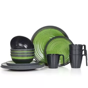 Меламиновый набор посуды для кемпинга, 4 человека, каменный зеленый + 4 чашки, каменные кофейные чашки, кружки, посуда, посуда для пикника, барбекю Moritz