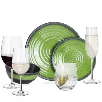 Меламиновый набор посуды для кемпинга, 4 человека, каменно-зеленый + 16 стаканов Tiamo, бокалы для воды, бокалы для вина, бокалы для шампанского, флейты, посуда, посуда для пикника, барбекю Moritz