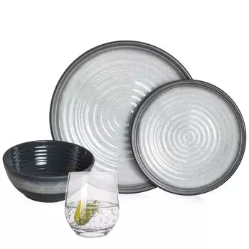 Меламиновый набор посуды для кемпинга, 4 человека, каменно-серый + 4 стакана Tiamo, стаканы для воды, посуда, посуда для пикника, барбекю Moritz