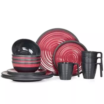 Меламиновый набор посуды для кемпинга, 4 человека, каменный красный + 4 чашки, каменные кофейные чашки, кружки, посуда, посуда для пикника, барбекю Moritz