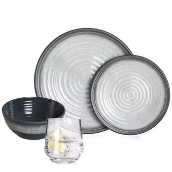 Меламиновый набор посуды для кемпинга, 4 человека, каменно-серый + 4 миланских стакана, стаканы для воды, посуда, посуда для пикника, барбекю Moritz