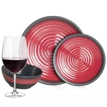 Меламиновый набор посуды для кемпинга, 4 человека, красный камень + 4 бокала для красного вина Tiamo, бокалы для красного вина, посуда, посуда для пикника, барбекю Moritz