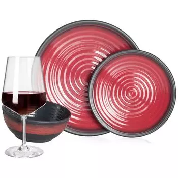 Меламиновый набор посуды для кемпинга, 4 человека, красный камень + 4 миланских бокала для красного вина, бокалы для красного вина, посуда, посуда для пикника, барбекю Moritz