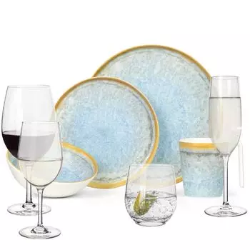 Меламиновый набор посуды для кемпинга на 4 человека Crystal Blue + 16 стаканов Tiamo Бокалы для воды Бокалы для вина Бокалы для шампанского Бокалы для шампанского Посуда для пикника Посуда для барбекю Moritz