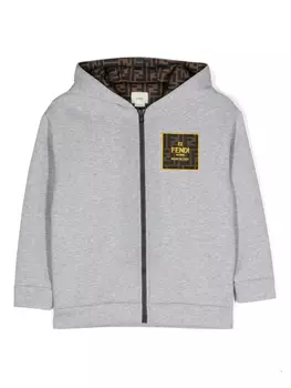 Меланжевая куртка с капюшоном и логотипом Fendi Kids, серый