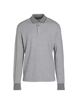 Меланжевая рубашка-поло с длинными рукавами Zegna, серый
