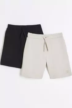 Меланжевые шорты для мальчиков из трикотажа мультиупаковка River Island, черный